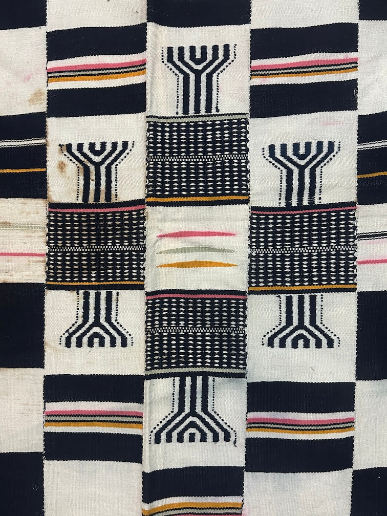 Vintage Used Black & White Fulani African Cotton Textile | 74 x 42" - Niger Bend