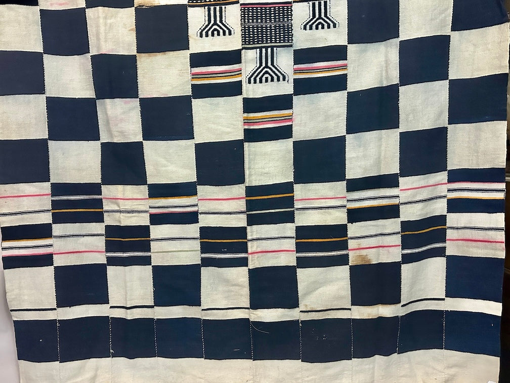 Vintage Used Black & White Fulani African Cotton Textile | 74 x 42" - Niger Bend
