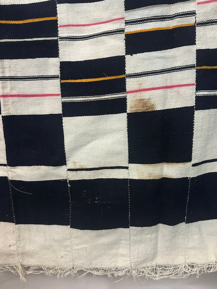 Vintage Used Black & White Fulani African Cotton Textile | 74 x 42" - Niger Bend
