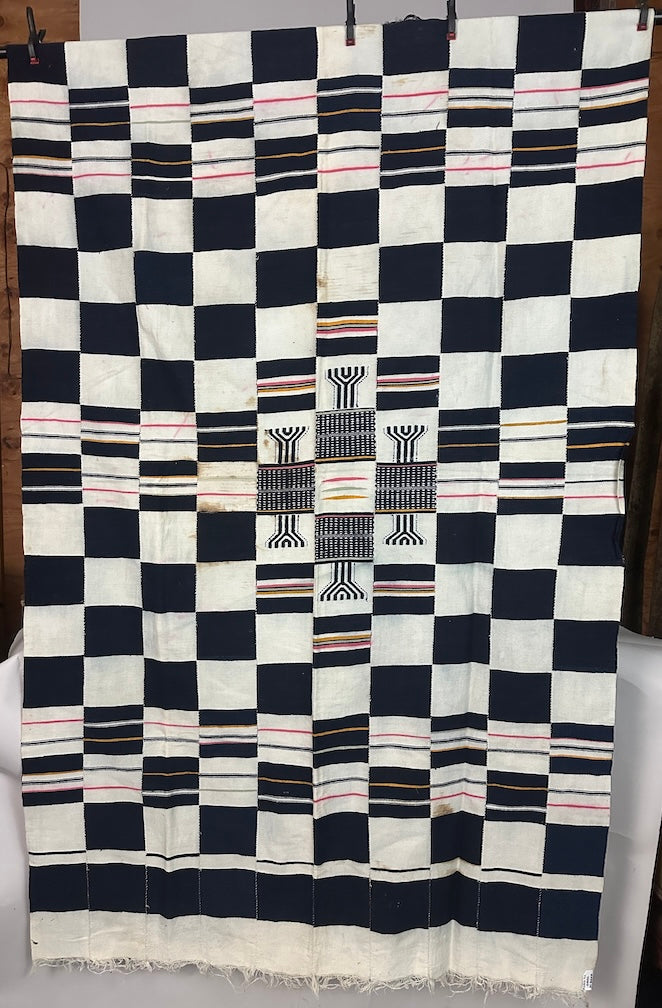 Vintage Used Black & White Fulani African Cotton Textile | 74 x 42" - Niger Bend
