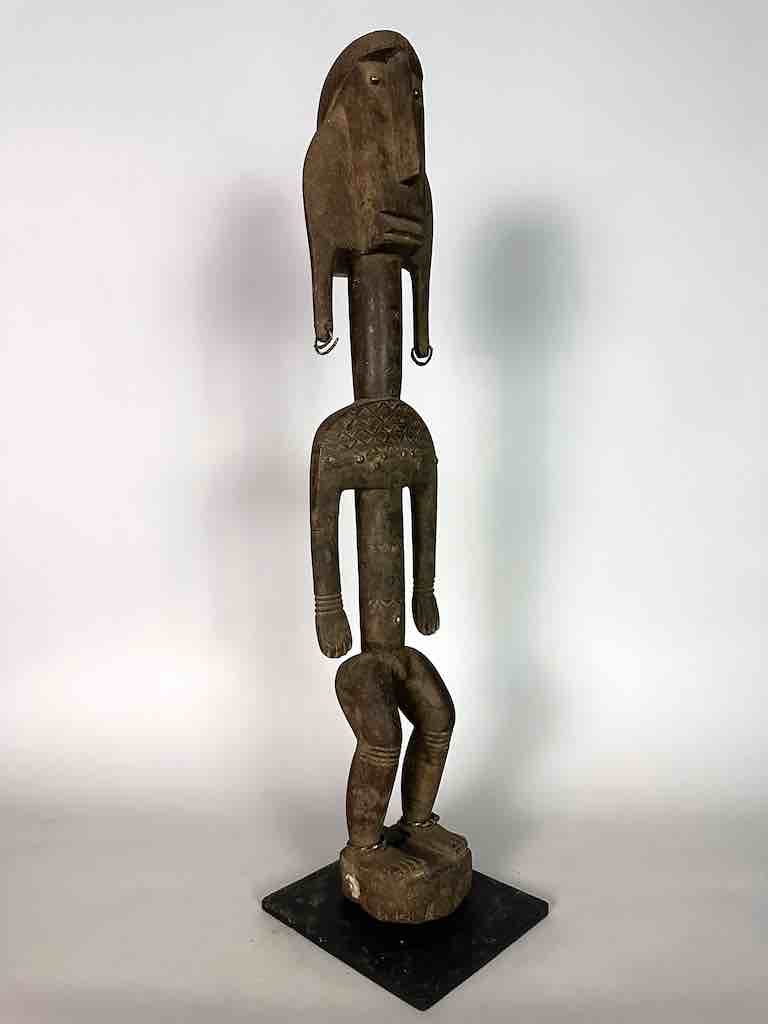 Vintage Stylized Bamana Male Statue on Base - Mali