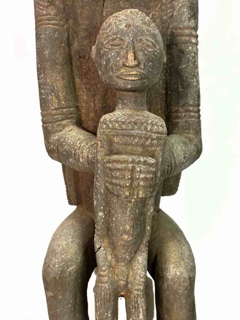 Vintage Bearded Dogon Male with Child Statue - Mali