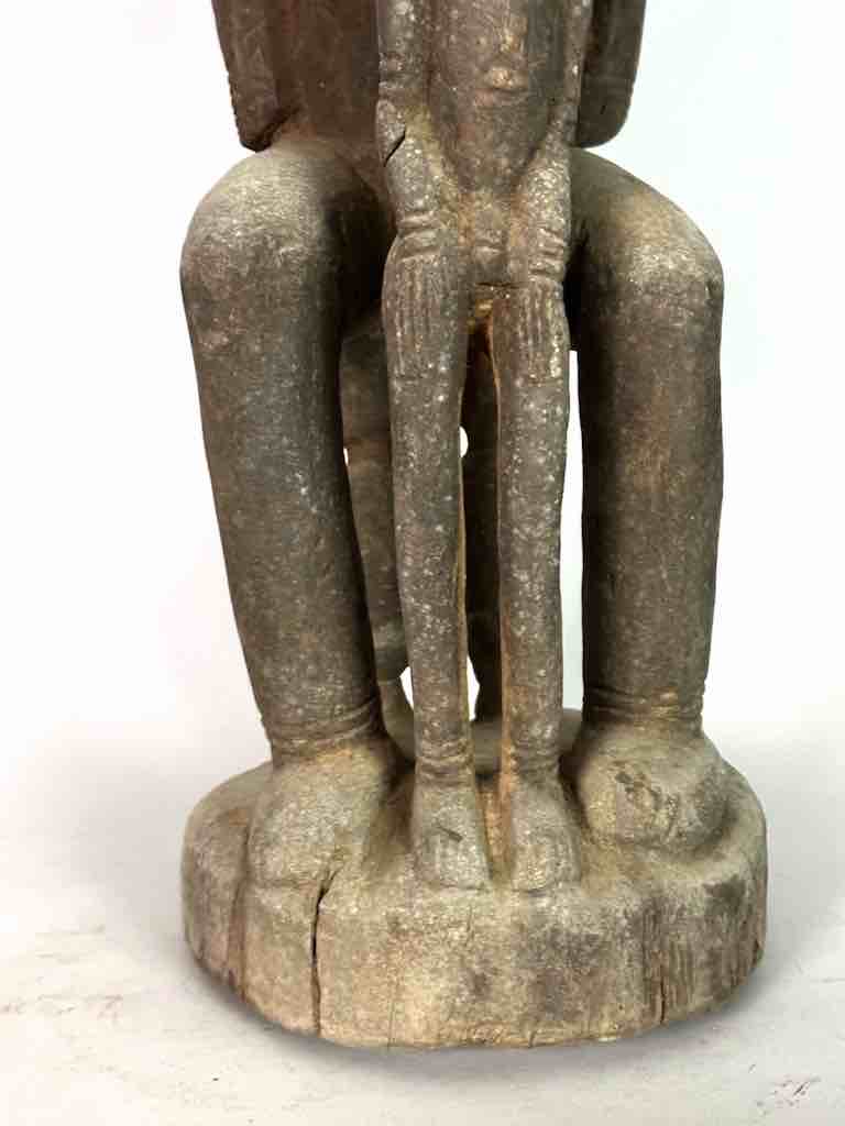 Vintage Bearded Dogon Male with Child Statue - Mali