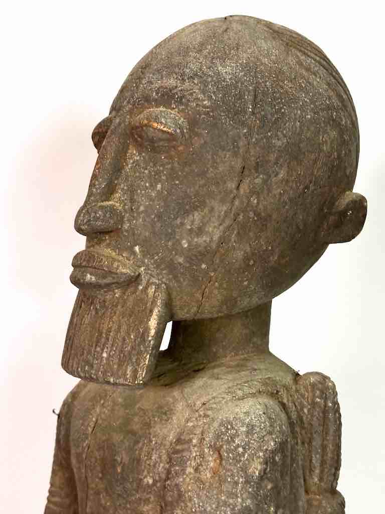 Vintage Bearded Dogon Male with Child Statue - Mali