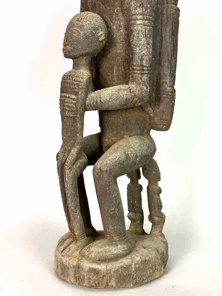 Vintage Bearded Dogon Male with Child Statue - Mali