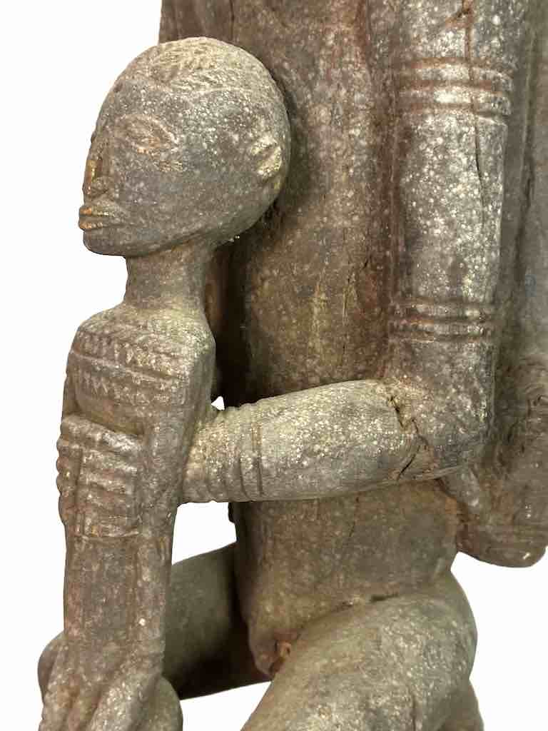 Vintage Bearded Dogon Male with Child Statue - Mali