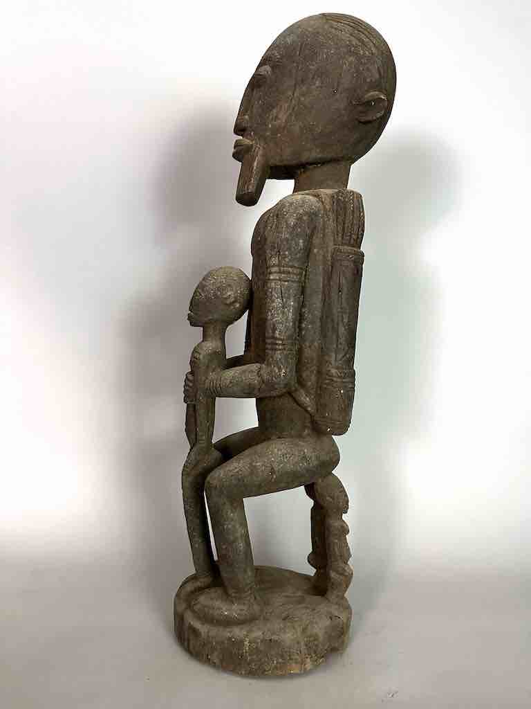 Vintage Bearded Dogon Male with Child Statue - Mali