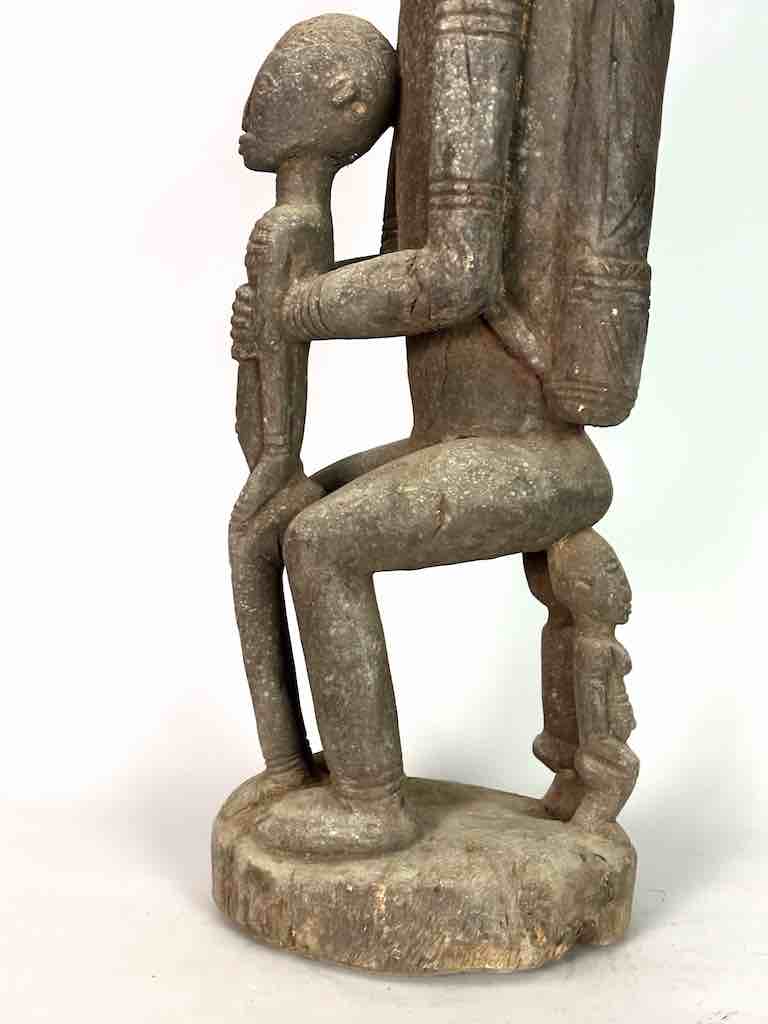 Vintage Bearded Dogon Male with Child Statue - Mali