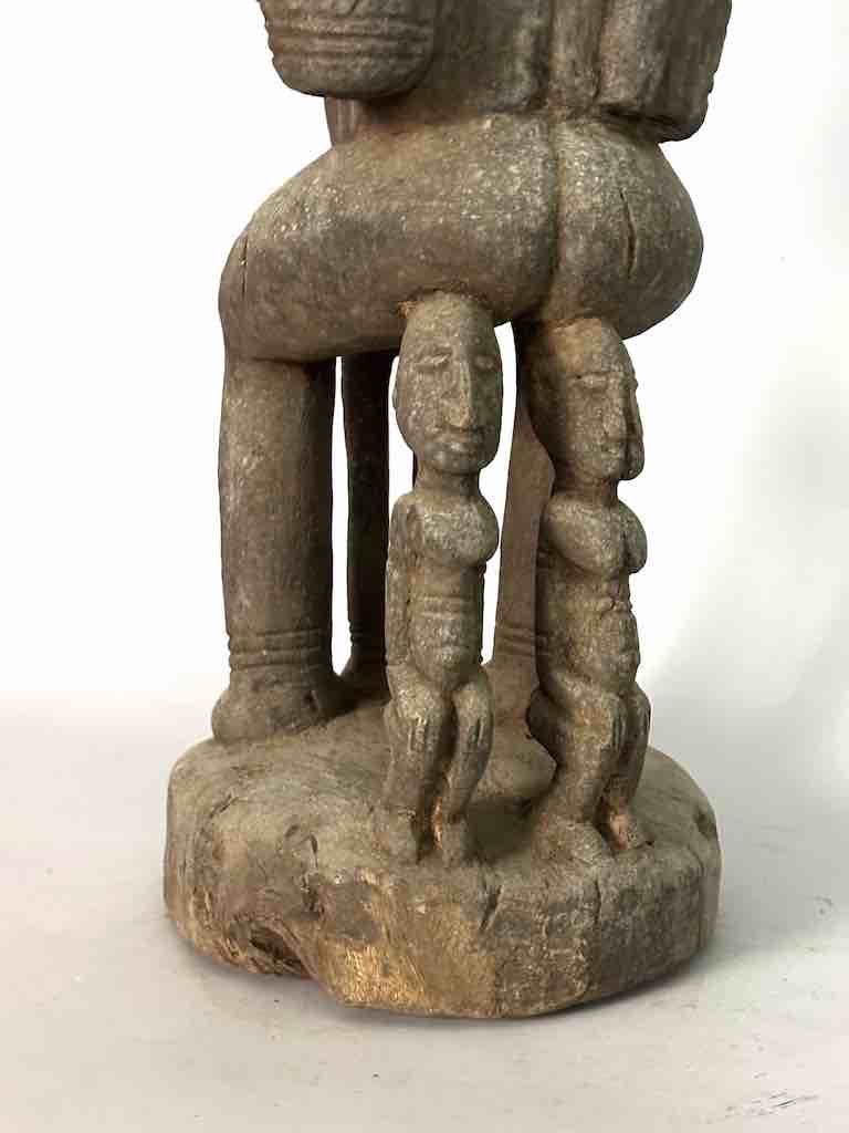 Vintage Bearded Dogon Male with Child Statue - Mali