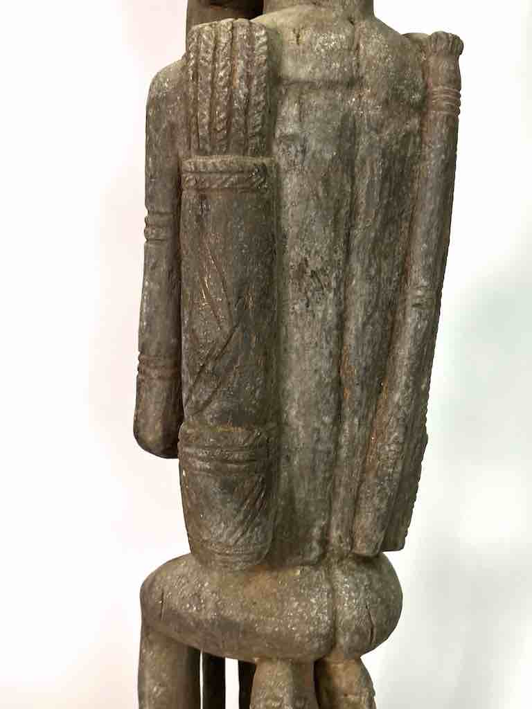 Vintage Bearded Dogon Male with Child Statue - Mali