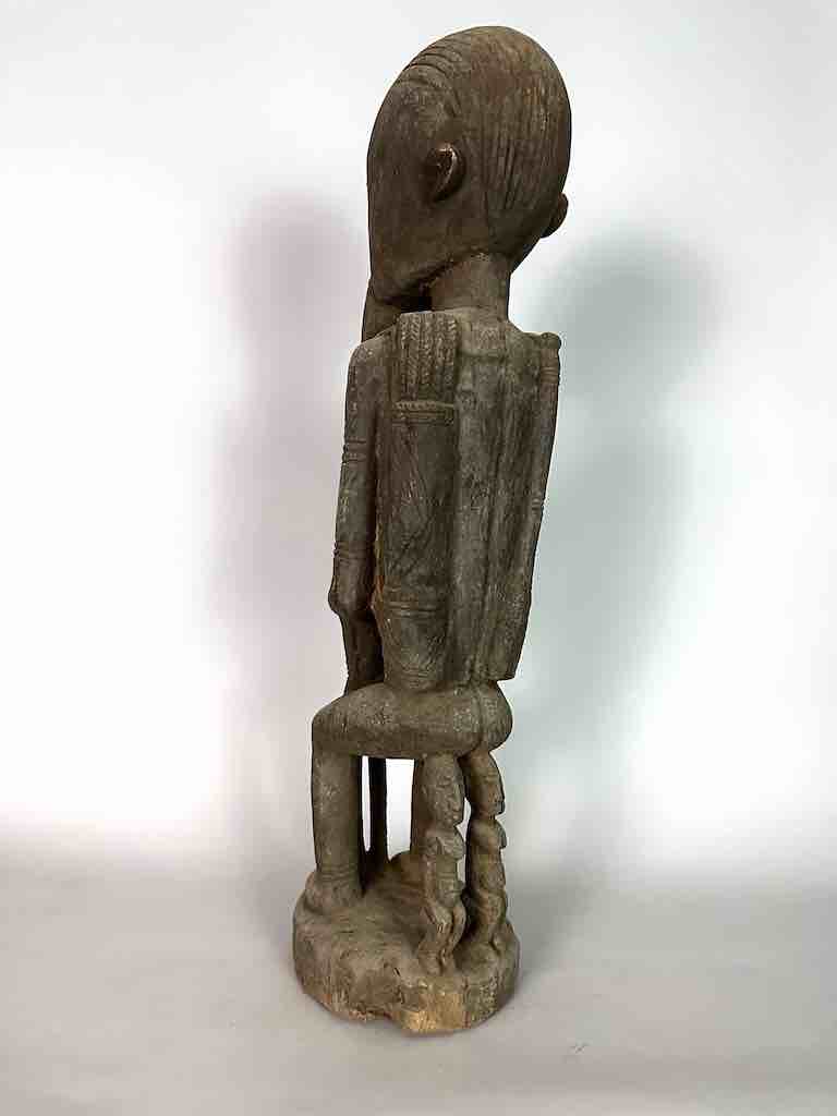 Vintage Bearded Dogon Male with Child Statue - Mali