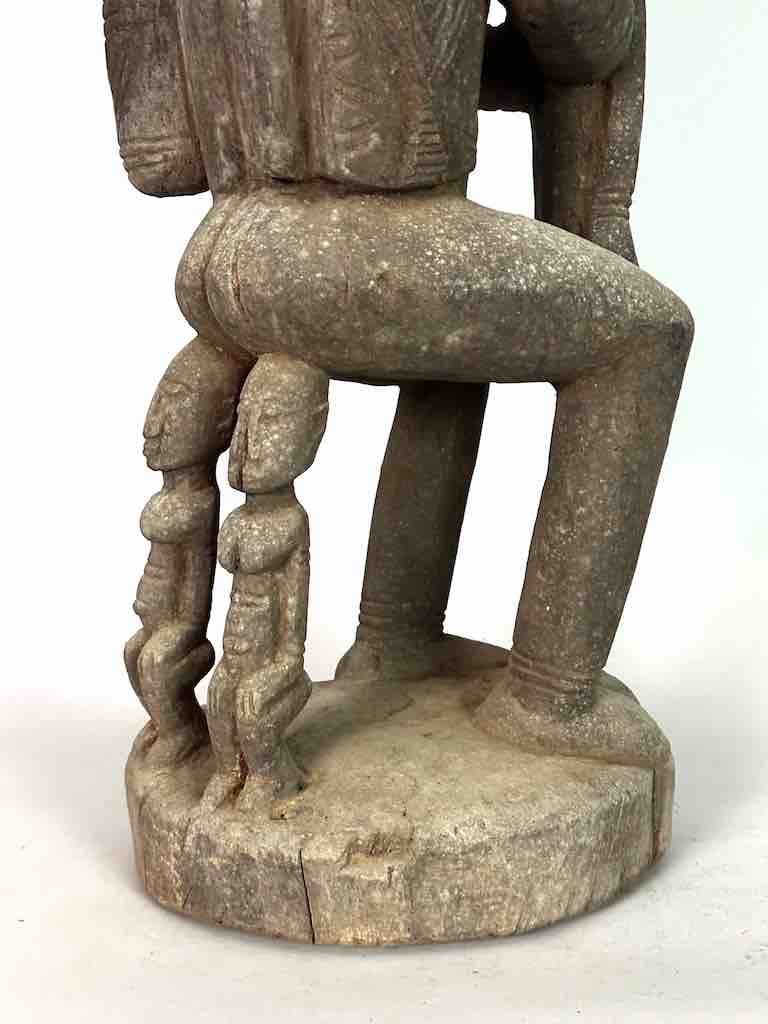 Vintage Bearded Dogon Male with Child Statue - Mali