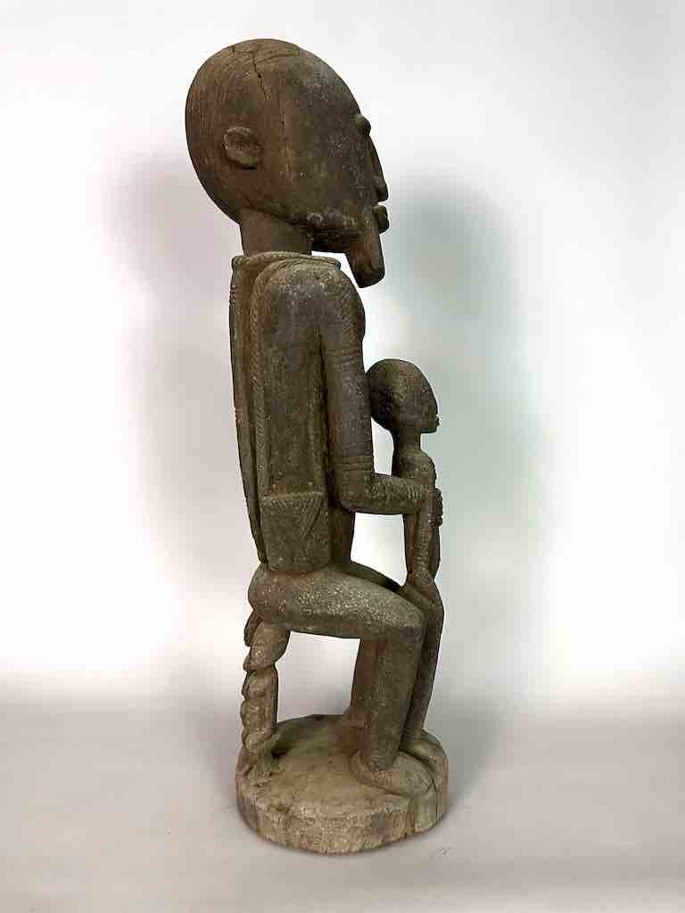 Vintage Bearded Dogon Male with Child Statue - Mali