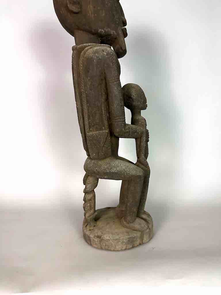 Vintage Bearded Dogon Male with Child Statue - Mali