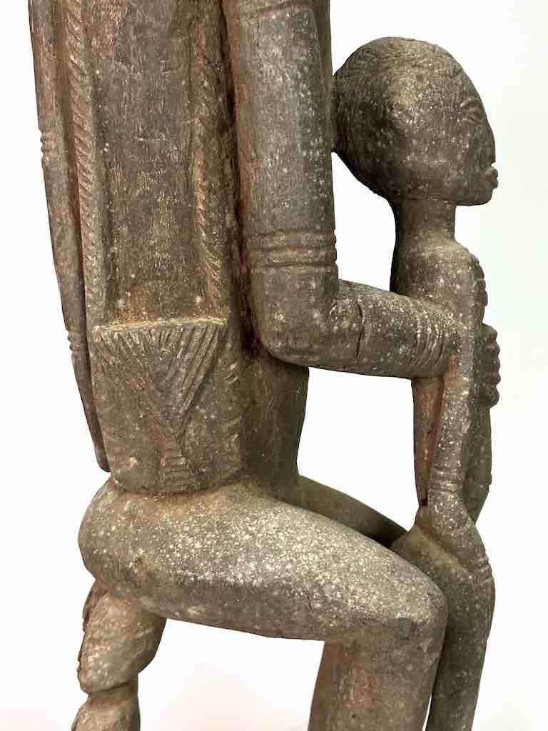 Vintage Bearded Dogon Male with Child Statue - Mali