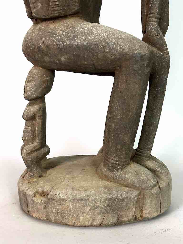 Vintage Bearded Dogon Male with Child Statue - Mali