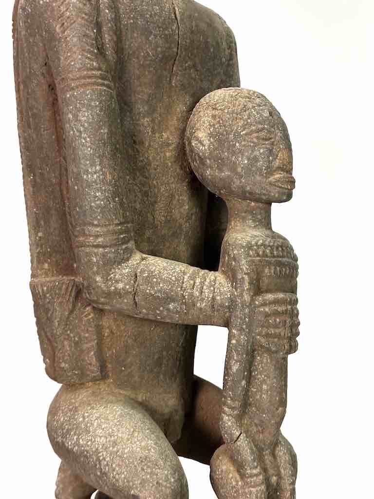 Vintage Bearded Dogon Male with Child Statue - Mali