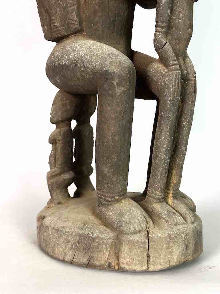 Vintage Bearded Dogon Male with Child Statue - Mali