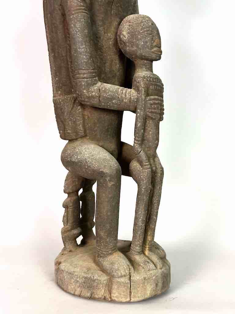 Vintage Bearded Dogon Male with Child Statue - Mali