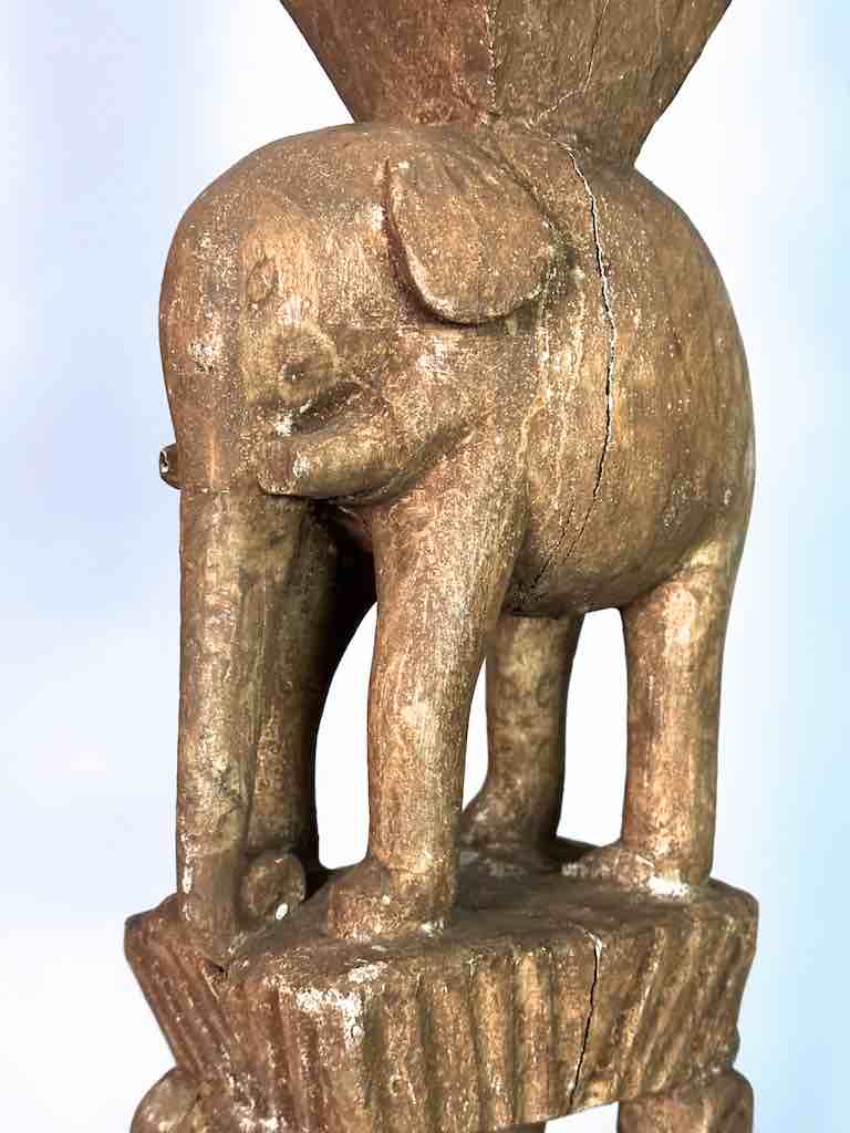 Ashanti Male Head on Elephant Fetish Tower Spirit Statue | 33"