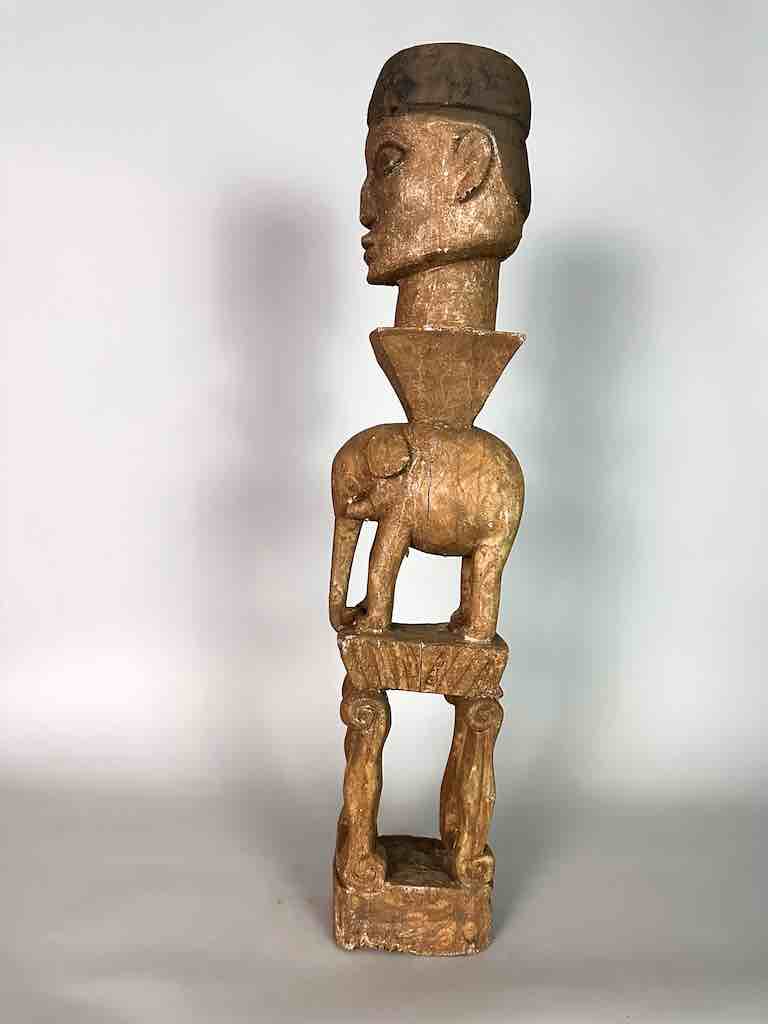 Ashanti Male Head on Elephant Fetish Tower Spirit Statue | 33"