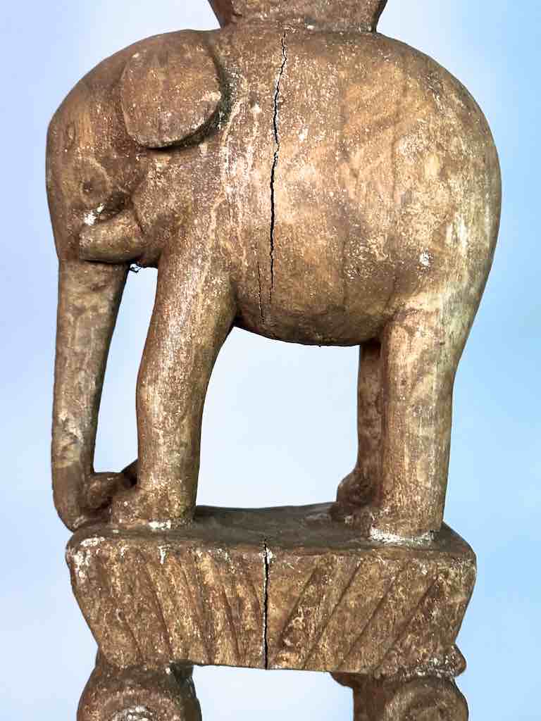 Ashanti Male Head on Elephant Fetish Tower Spirit Statue | 33"