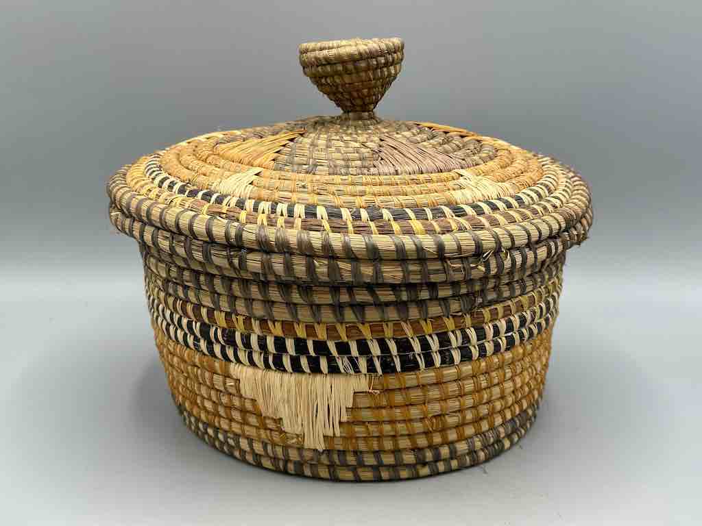 Vintage Covered Batwa Raffia Basket - Uganda