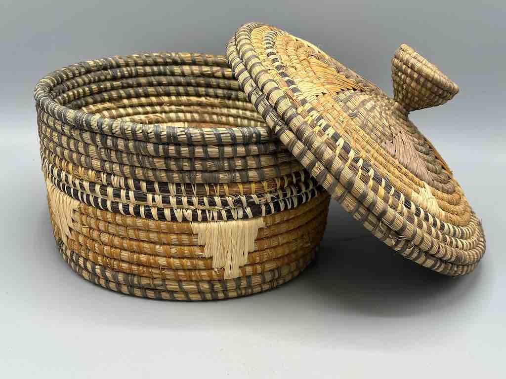 Vintage Covered Batwa Raffia Basket - Uganda