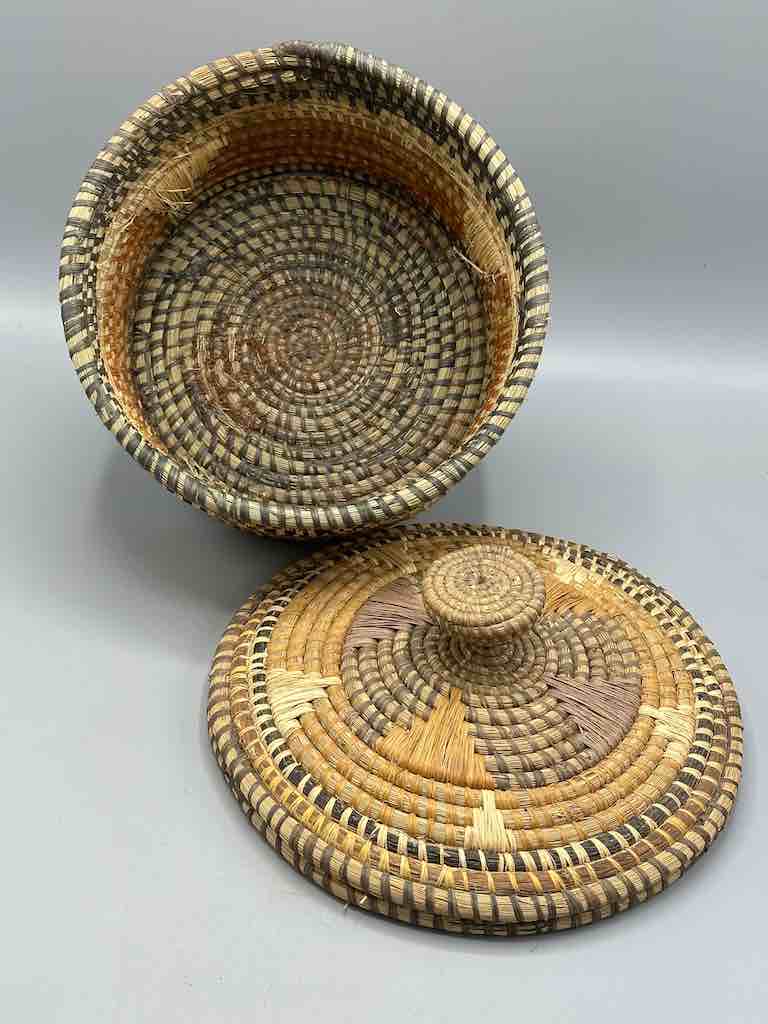 Vintage Covered Batwa Raffia Basket - Uganda