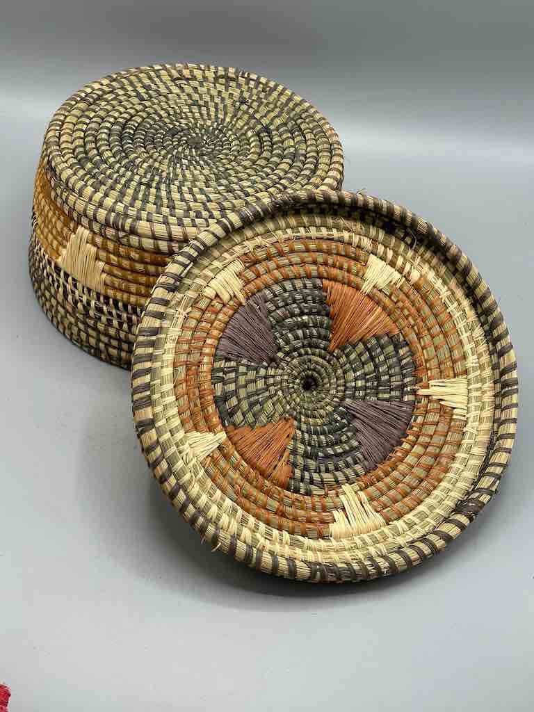 Vintage Covered Batwa Raffia Basket - Uganda