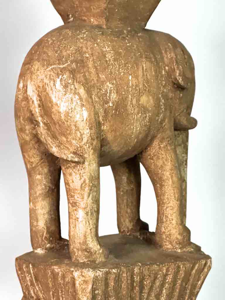 Ashanti Male Head on Elephant Fetish Tower Spirit Statue | 33"