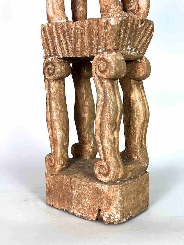 Ashanti Male Head on Elephant Fetish Tower Spirit Statue | 33"