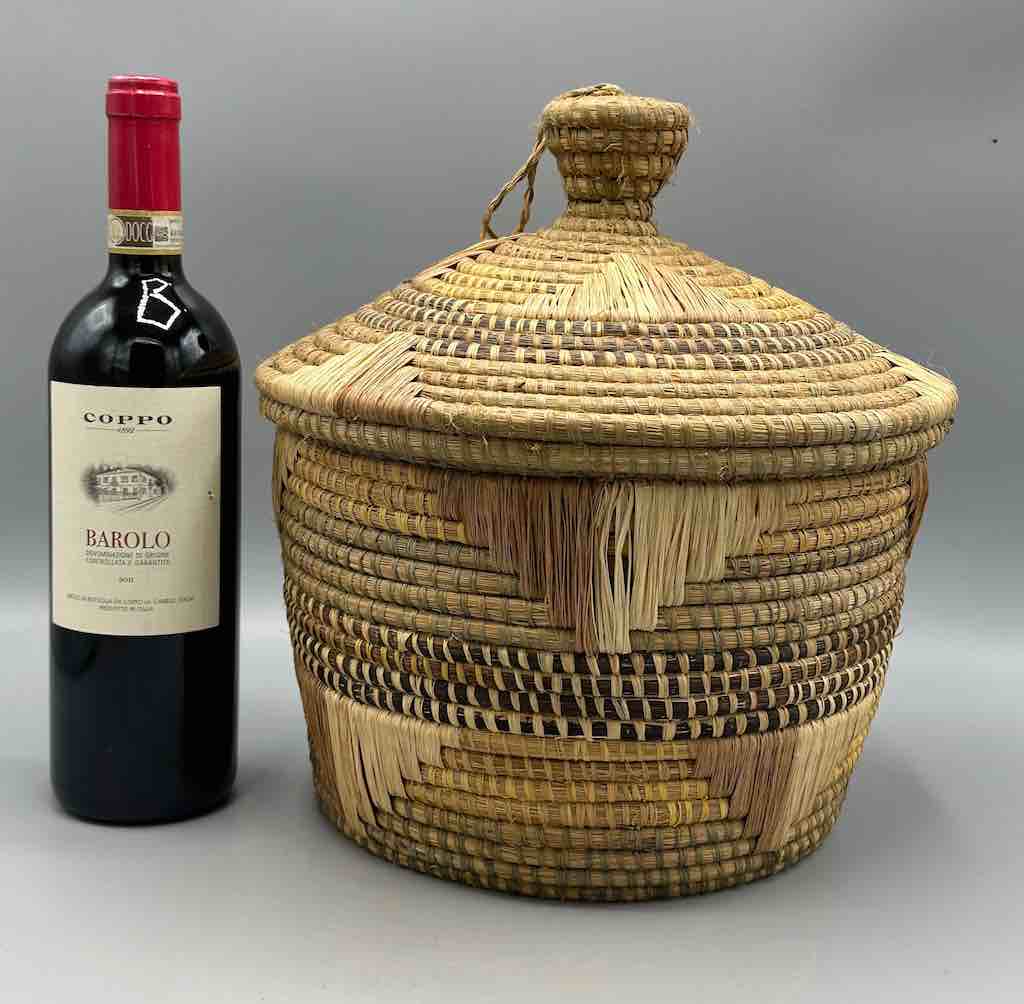 Large Vintage Covered Batwa Raffia Basket - Uganda