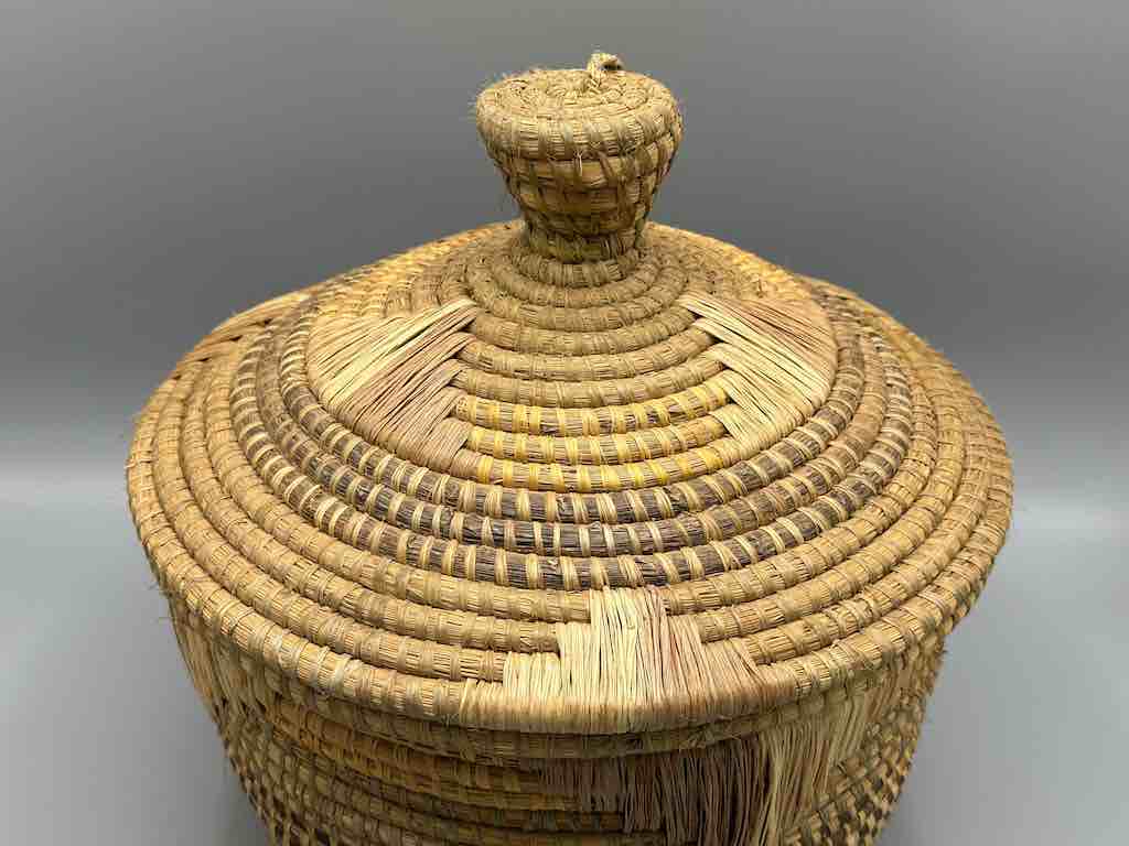 Large Vintage Covered Batwa Raffia Basket - Uganda