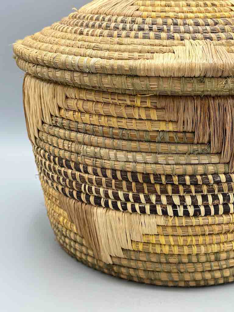 Large Vintage Covered Batwa Raffia Basket - Uganda