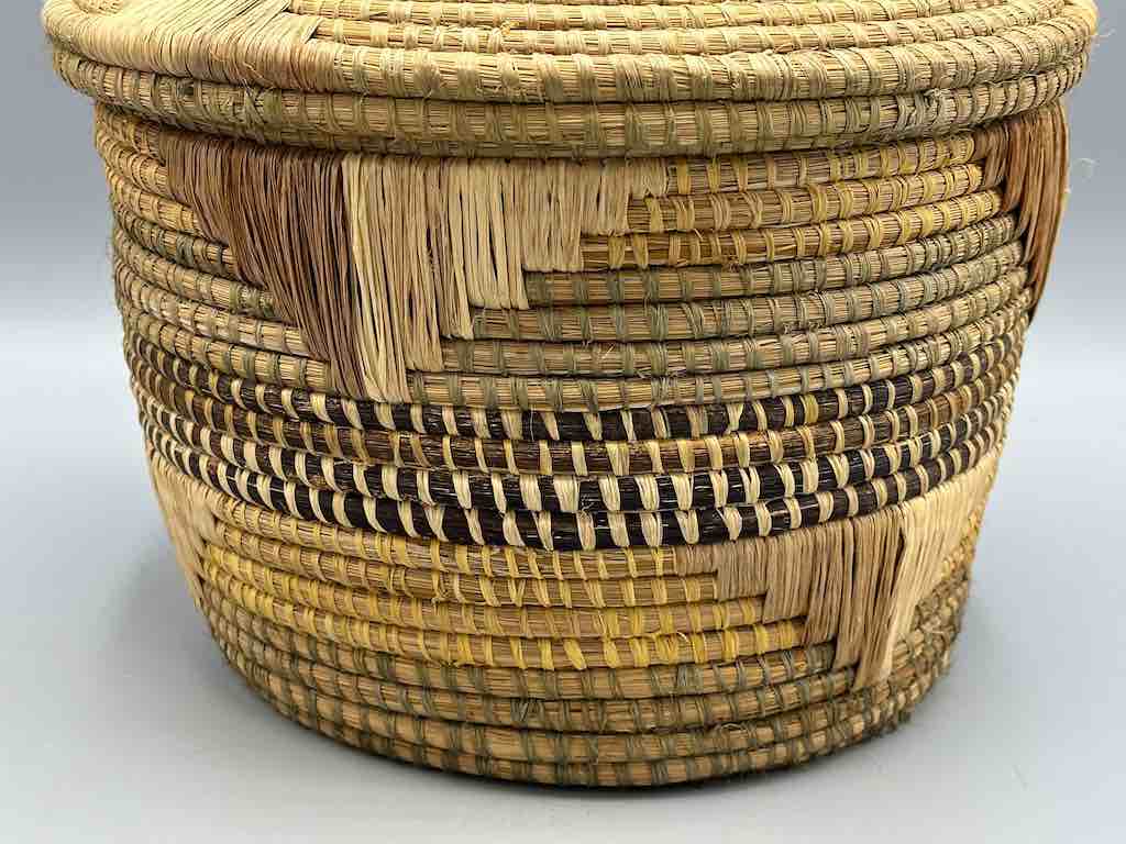 Large Vintage Covered Batwa Raffia Basket - Uganda