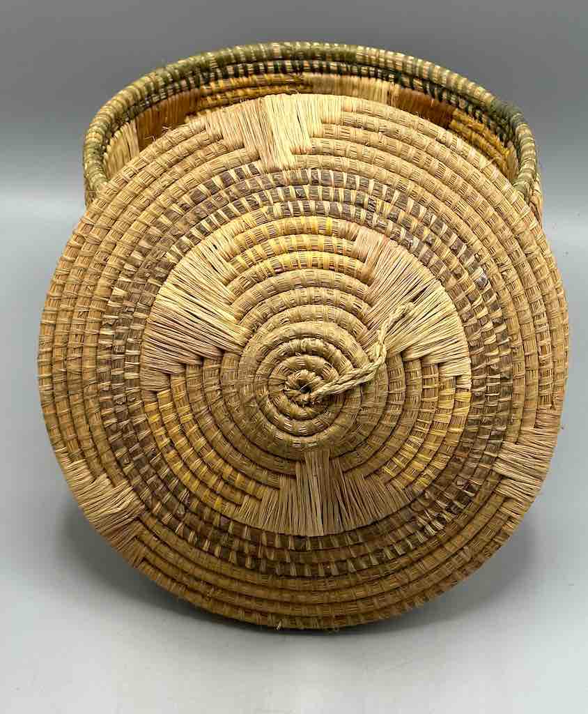 Large Vintage Covered Batwa Raffia Basket - Uganda