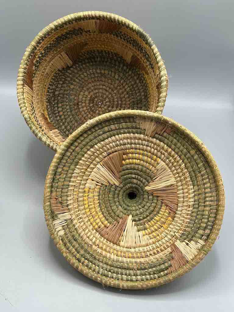 Large Vintage Covered Batwa Raffia Basket - Uganda