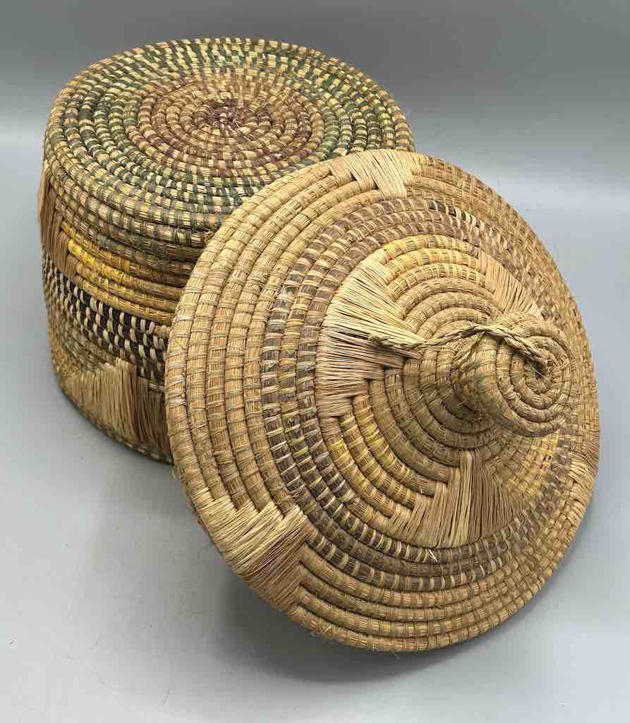 Large Vintage Covered Batwa Raffia Basket - Uganda