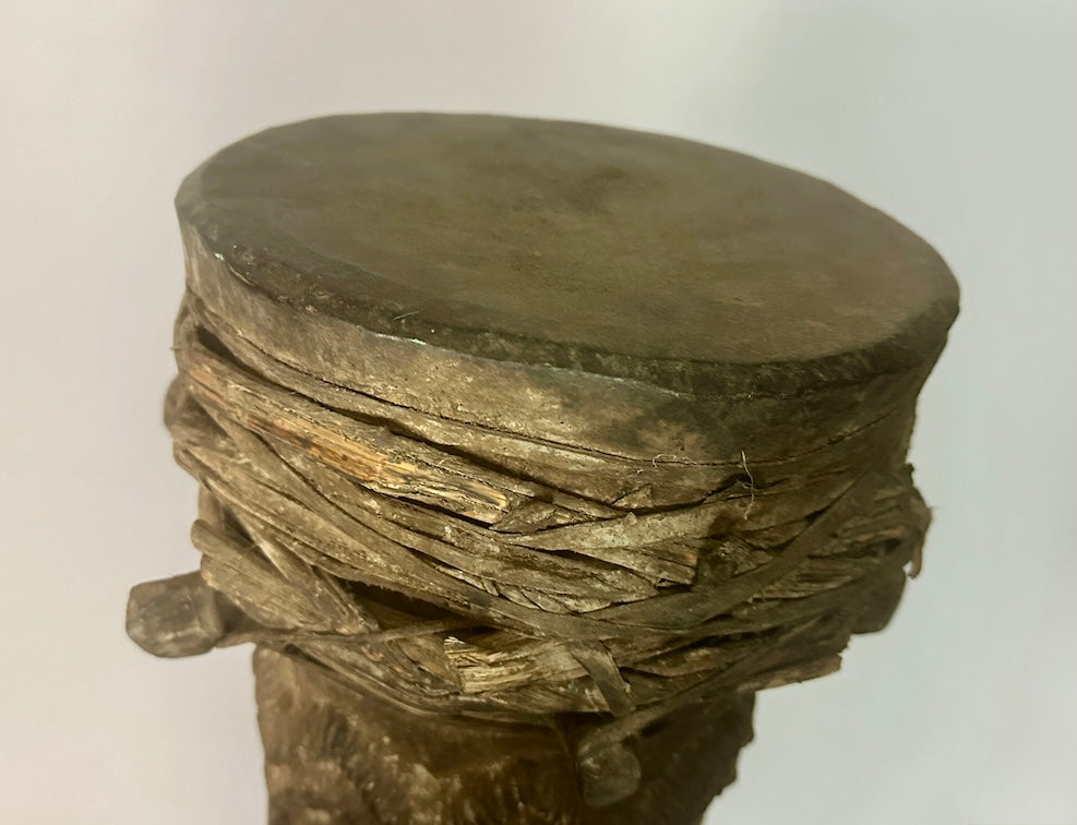 Vintage Tall Baule Mask-Adorned African Drum - Ivory Coast