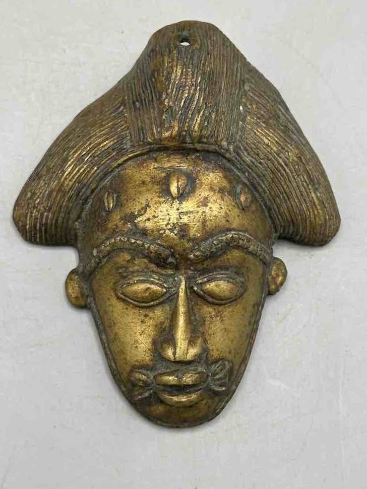 Large Exceptional African Baule Brass Mask Pendant - Ivory Coast