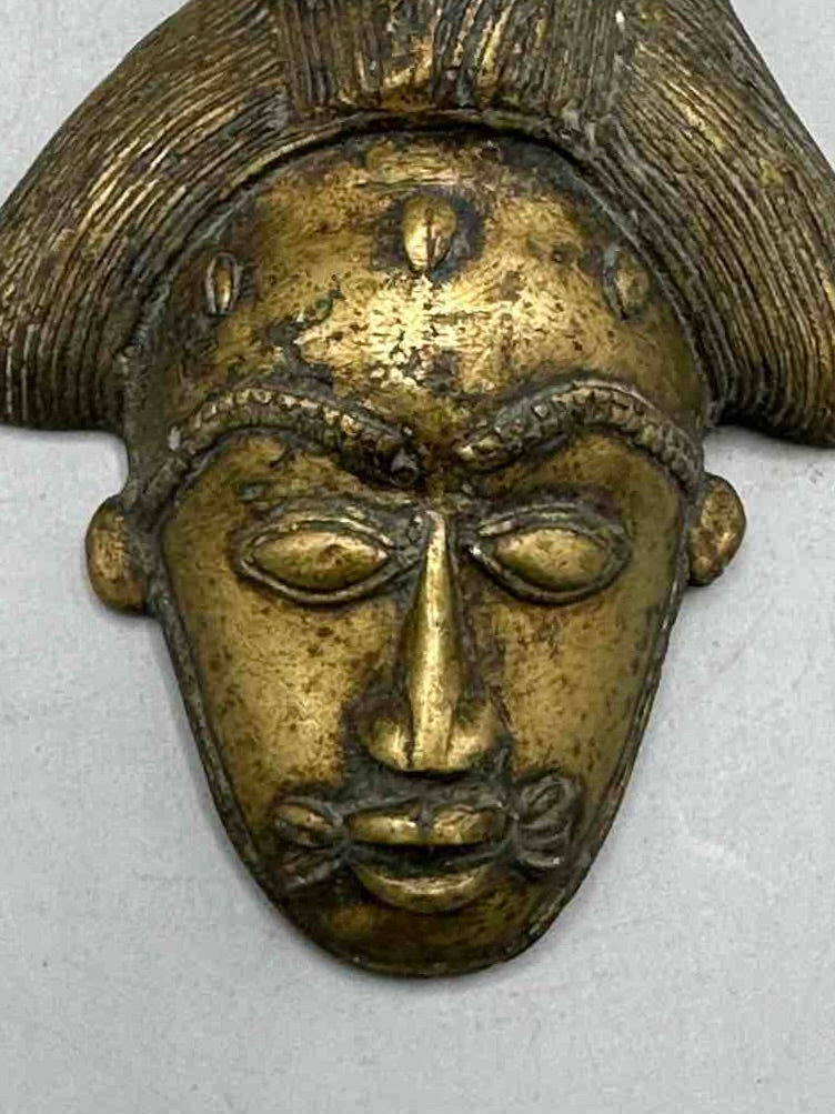 Large Exceptional African Baule Brass Mask Pendant - Ivory Coast