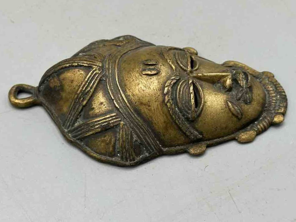 Large Exceptional African Baule Brass Mask Pendant - Ivory Coast