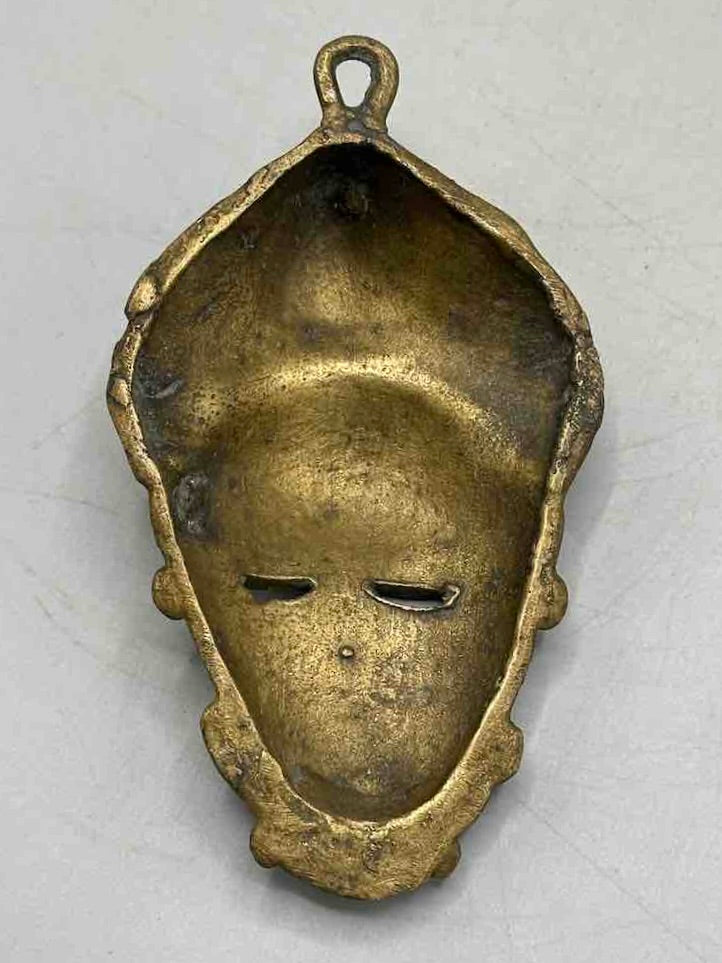 Large Exceptional African Baule Brass Mask Pendant - Ivory Coast