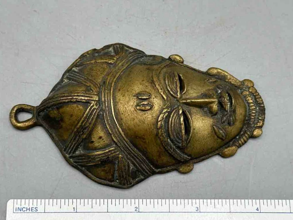 Large Exceptional African Baule Brass Mask Pendant - Ivory Coast