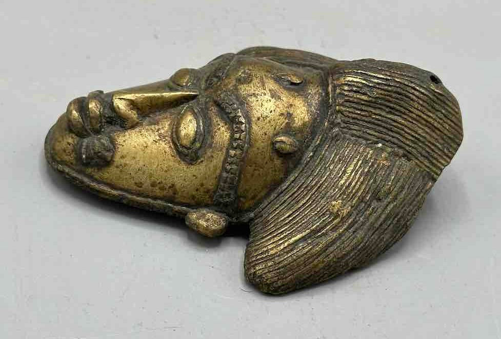 Large Exceptional African Baule Brass Mask Pendant - Ivory Coast