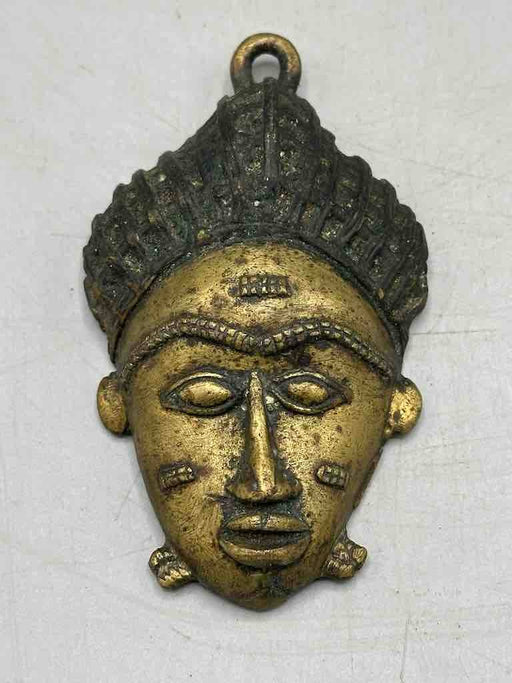 Large Exceptional African Baule Brass Mask Pendant - Ivory Coast