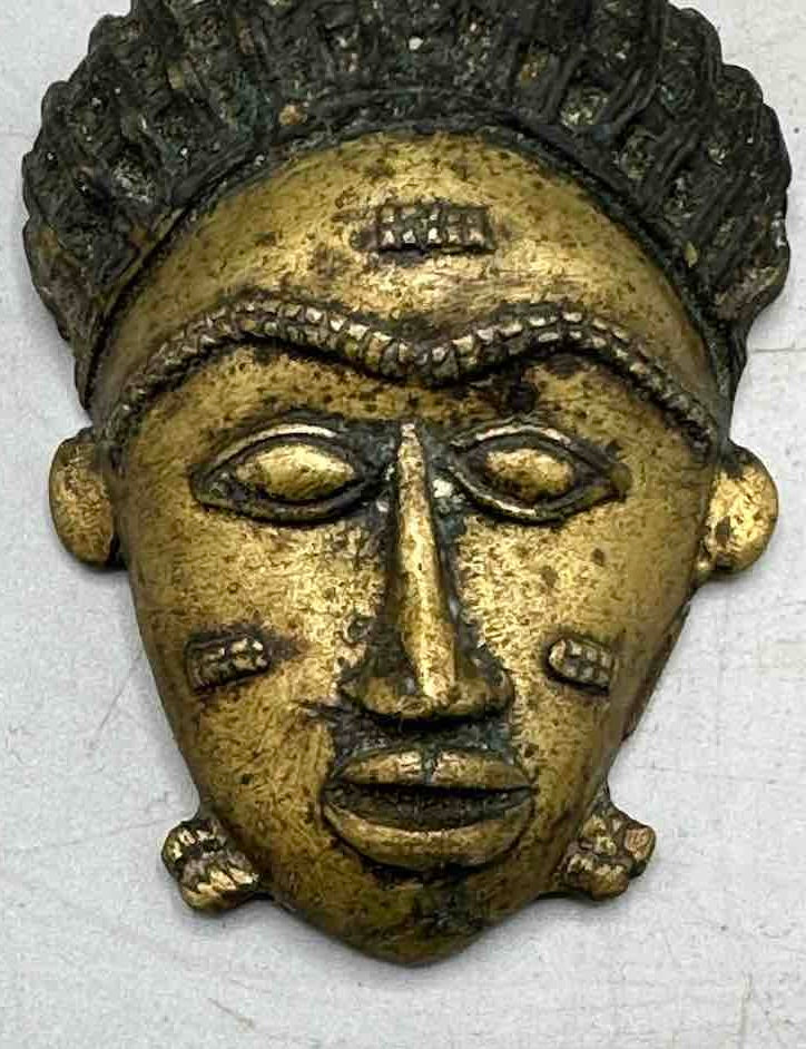 Large Exceptional African Baule Brass Mask Pendant - Ivory Coast