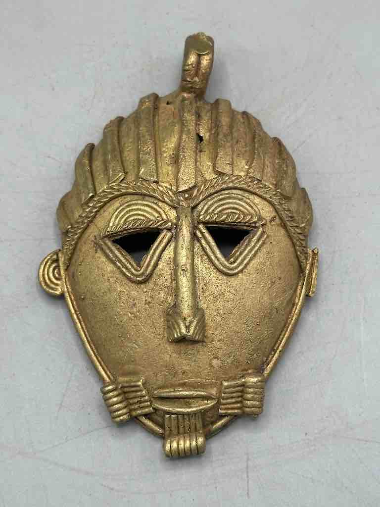 Contemporary XL African Brass Mask Pendant - Ghana