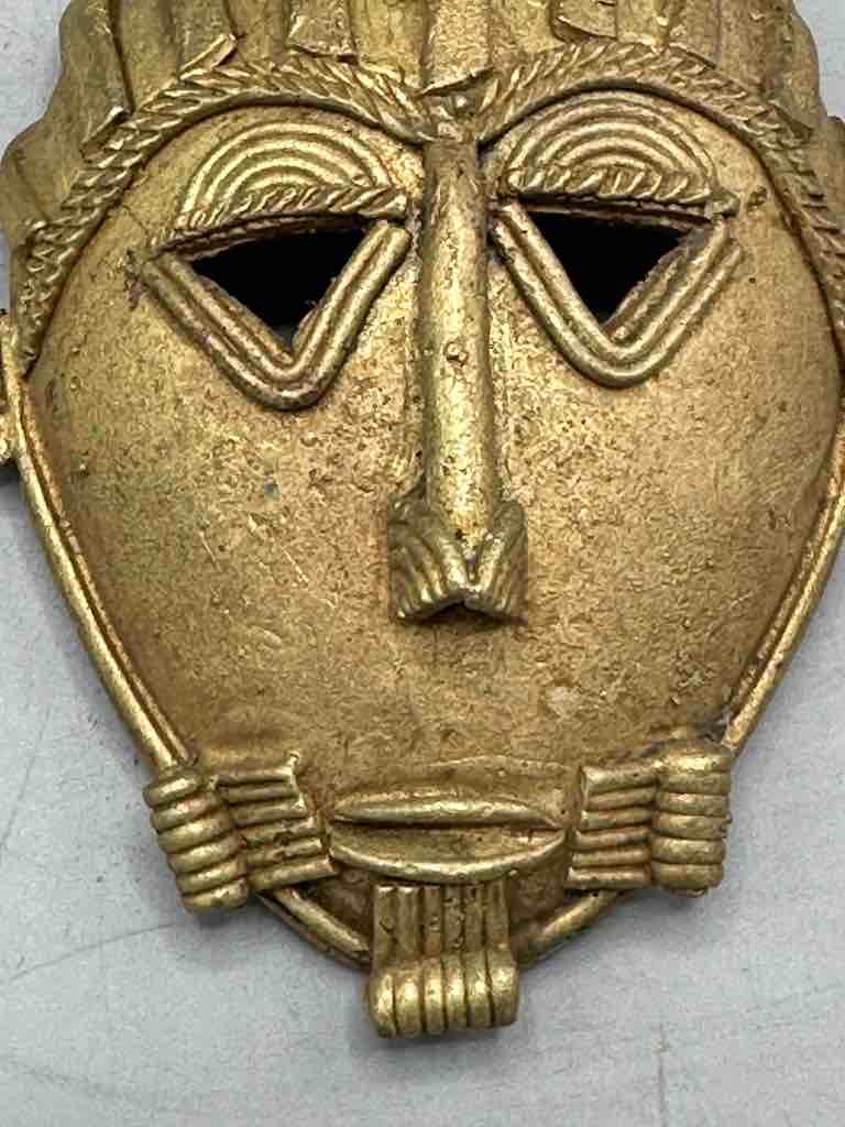 Contemporary XL African Brass Mask Pendant - Ghana